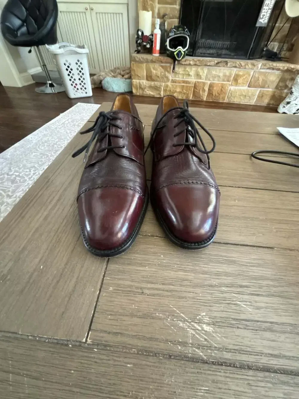 Miguel Angel Men's Burgundy Leather Cap Toe Derby Dress Shoes
